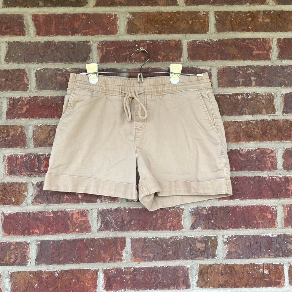 Ladies Beige Khaki Time And Tru Drawstring Elastic Waist Shorts Size Small